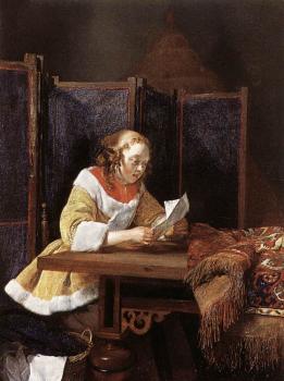 Gerard Ter Borch : A Lady Reading A Letter